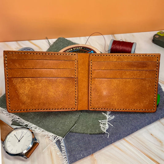 Bifold Wallet - Full Grain - Cognac Brown w/ Brown Waxed Thread