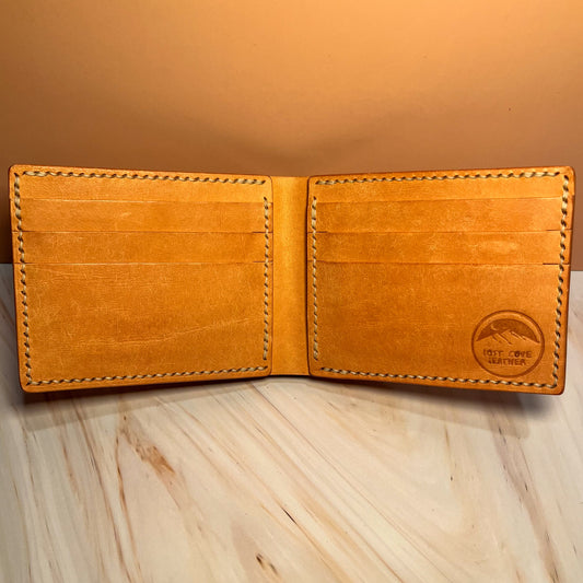 Bifold Wallet - Full Grain - Natural Tan w/ Beige Waxed Thread
