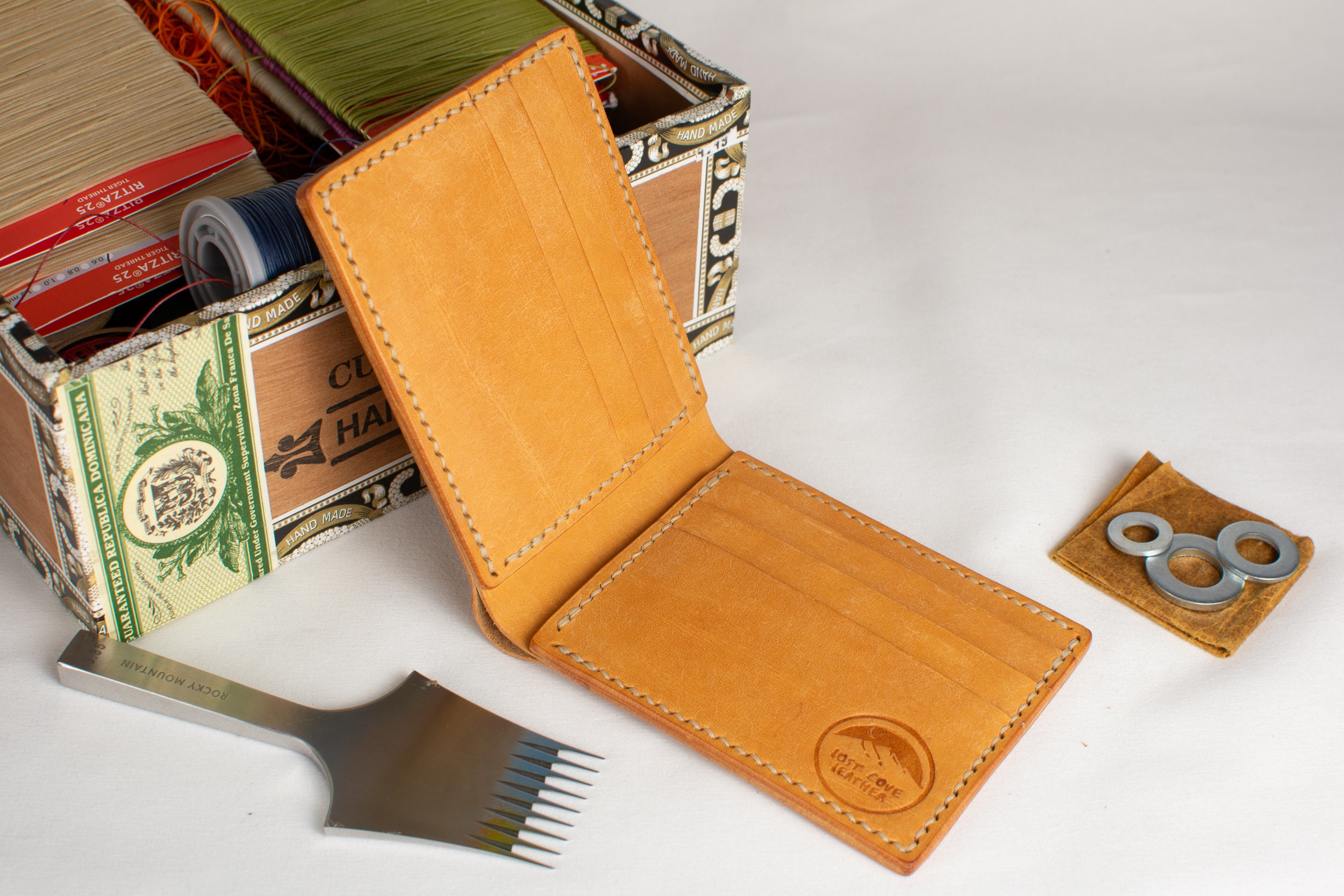 Bifold Wallet - Natural Tan - Beige Waxed Thread