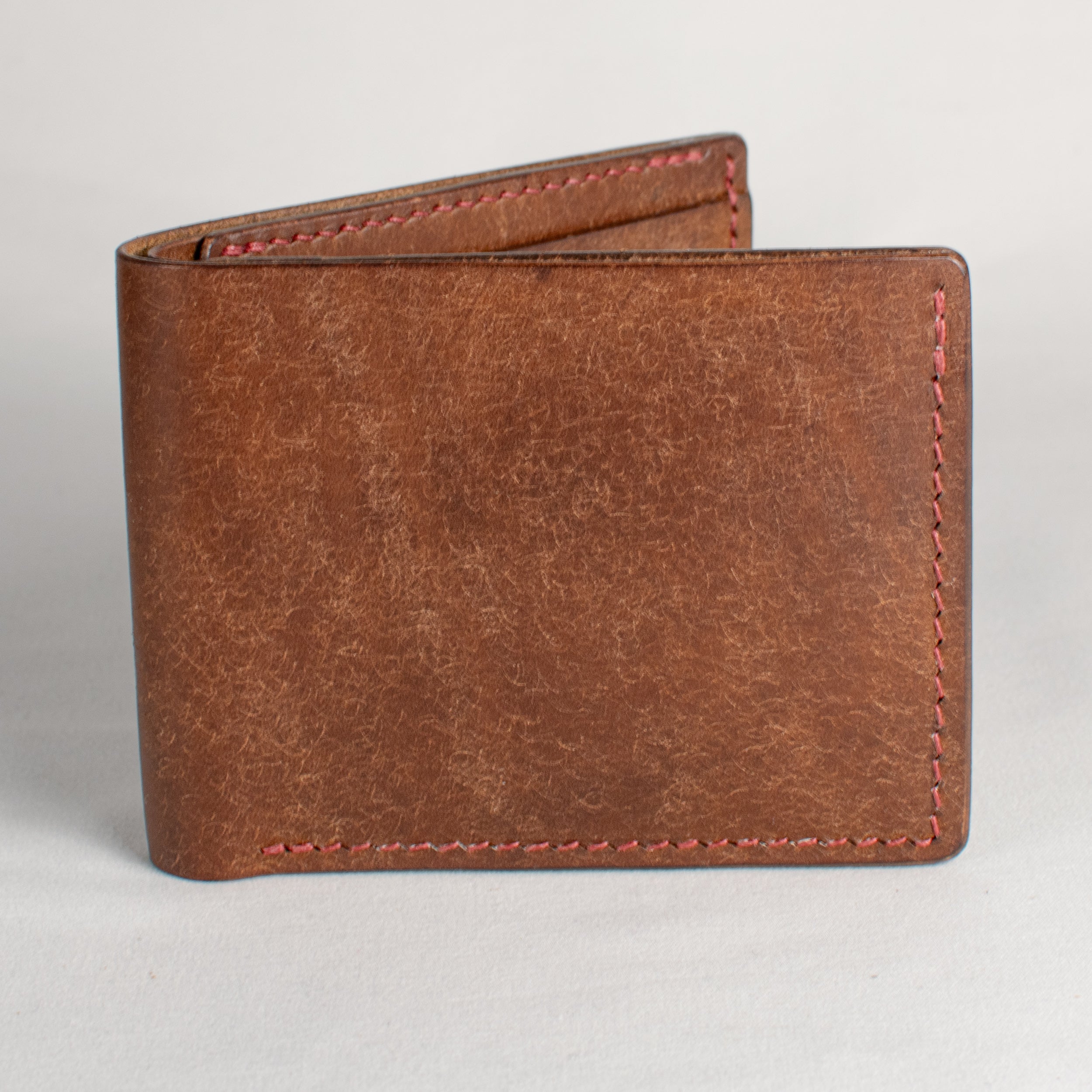 Bifold Wallet - Walnut Brown - Red Waxed Thread