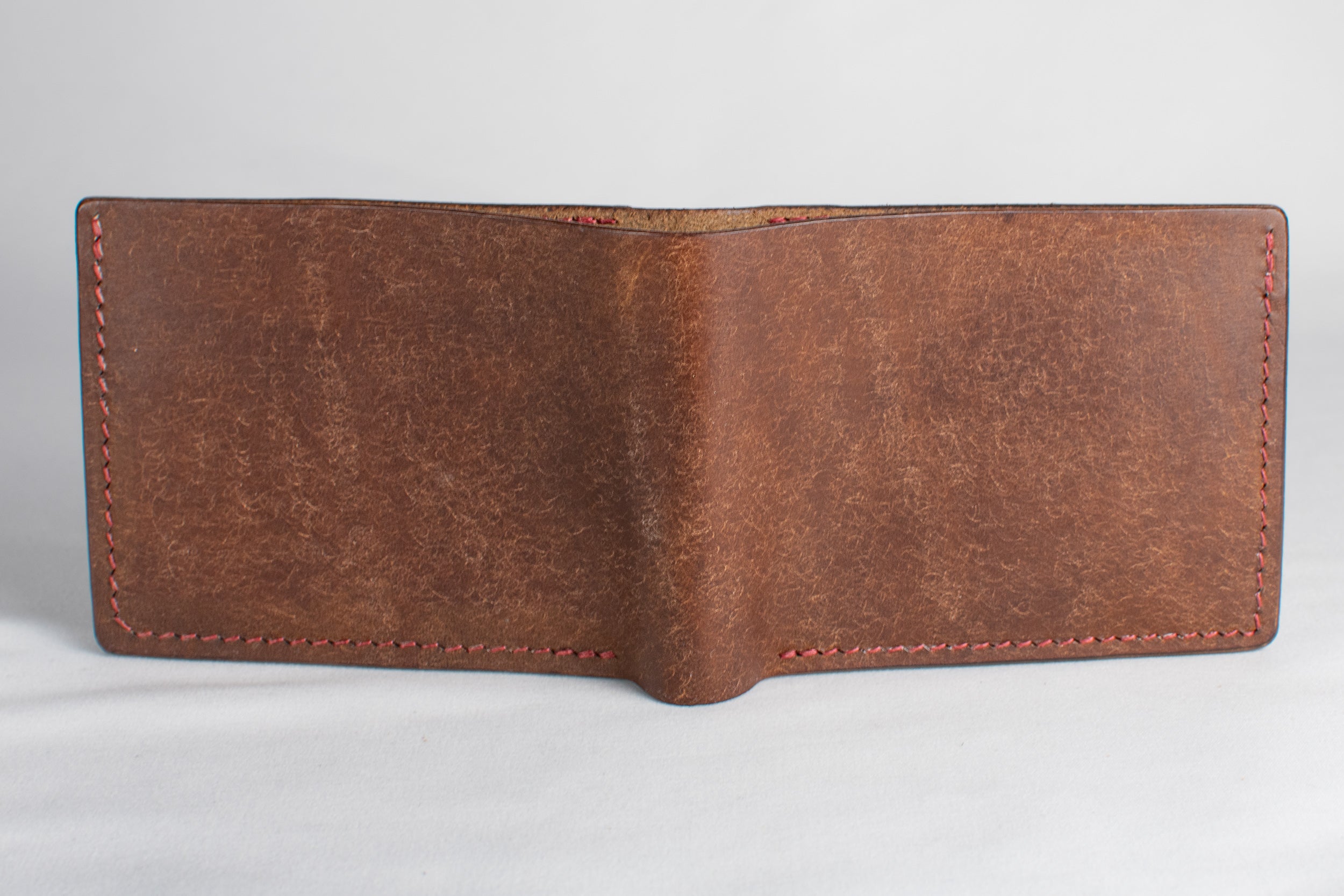 Bifold Wallet - Walnut Brown - Red Waxed Thread