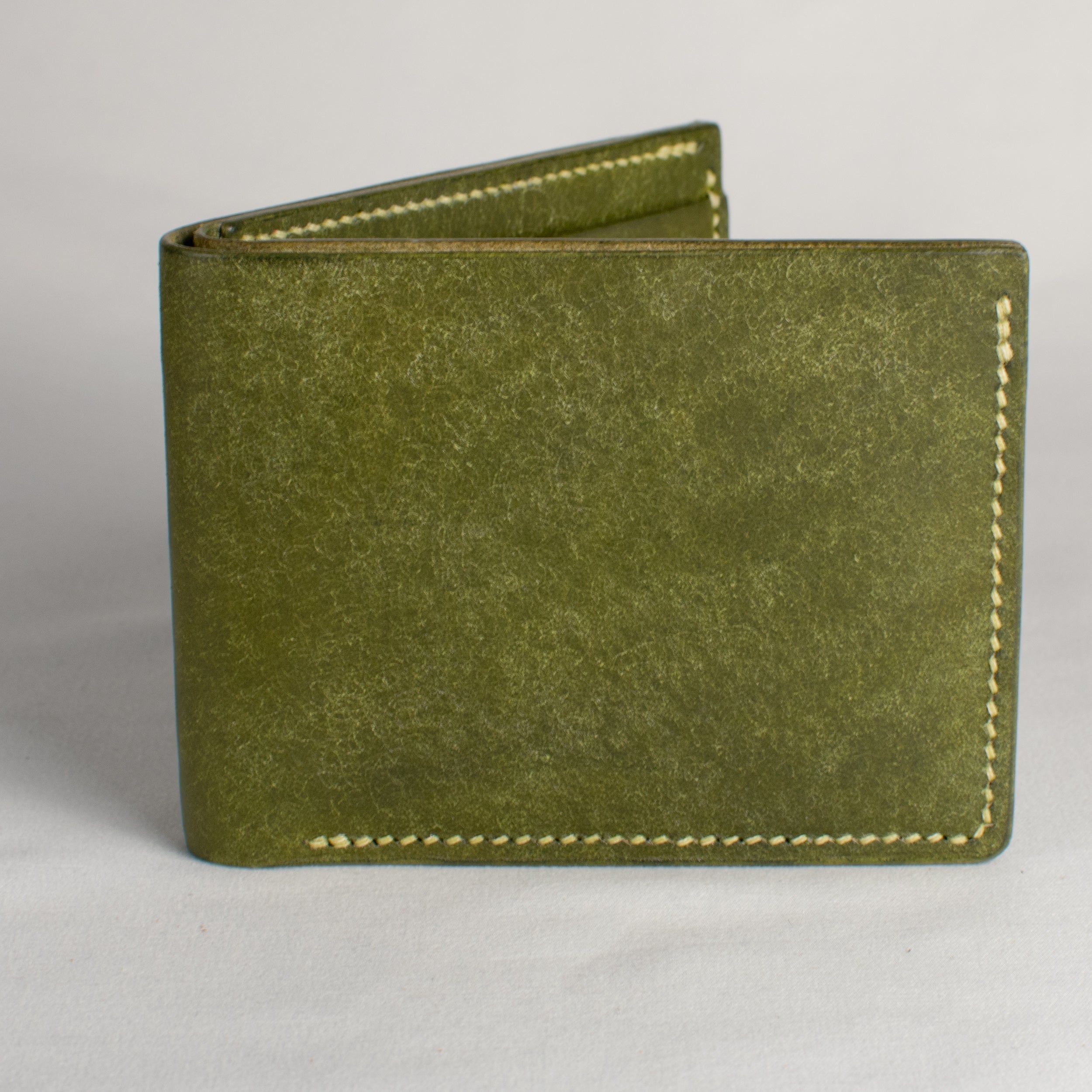 Bifold Wallet - Olive Green - Pea Green and Beige Thread