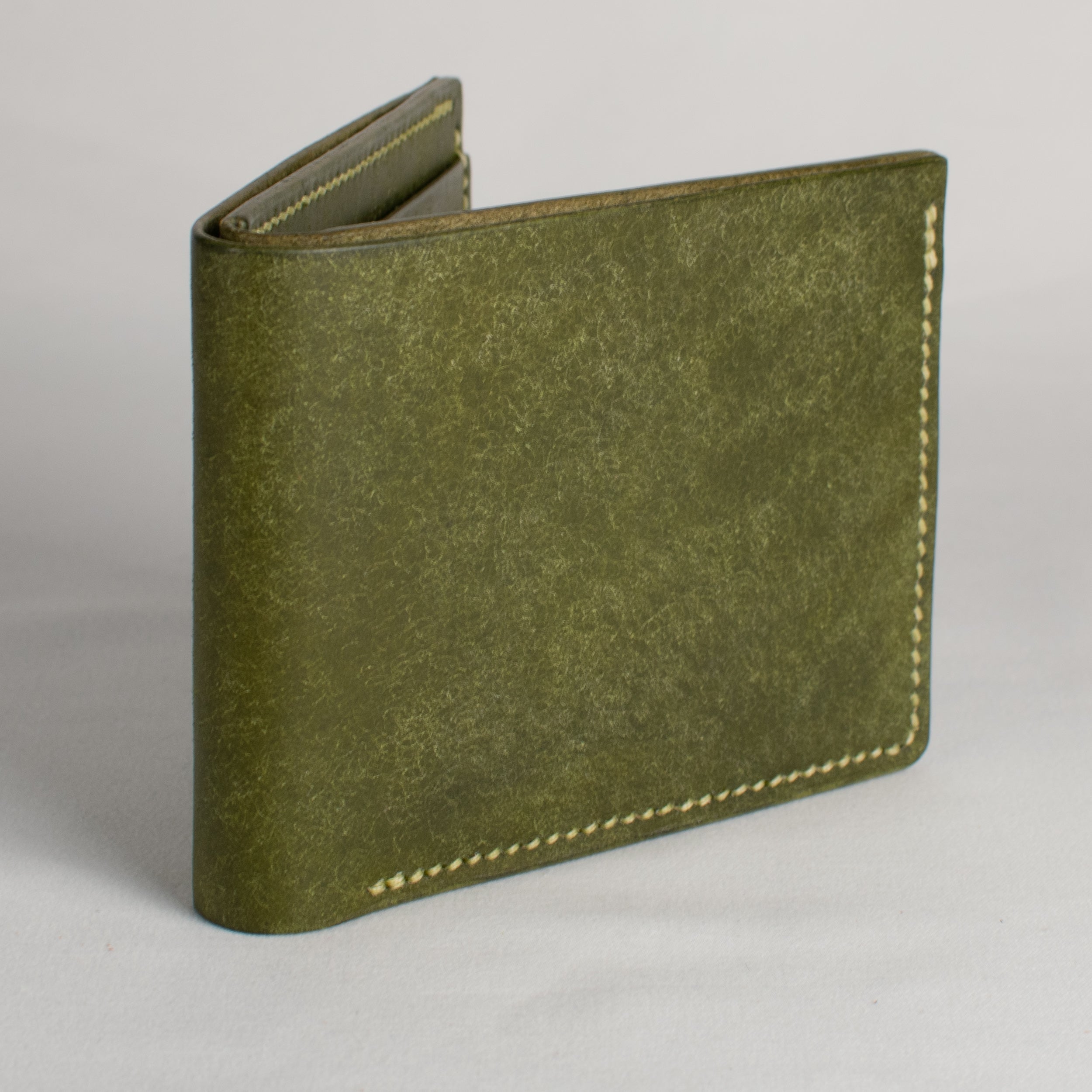 Bifold Wallet - Olive Green - Pea Green and Beige Thread