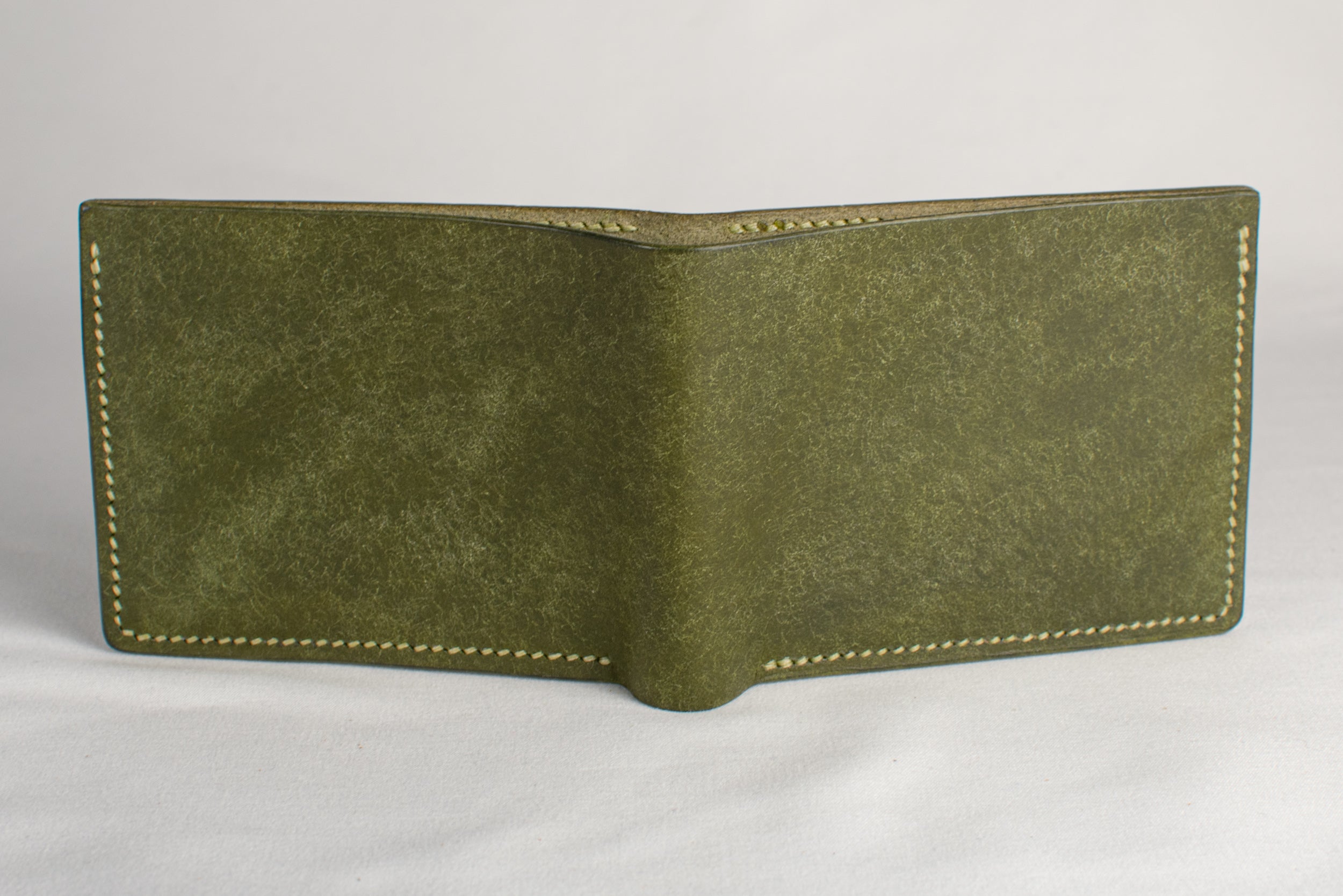 Bifold Wallet - Olive Green - Pea Green and Beige Thread