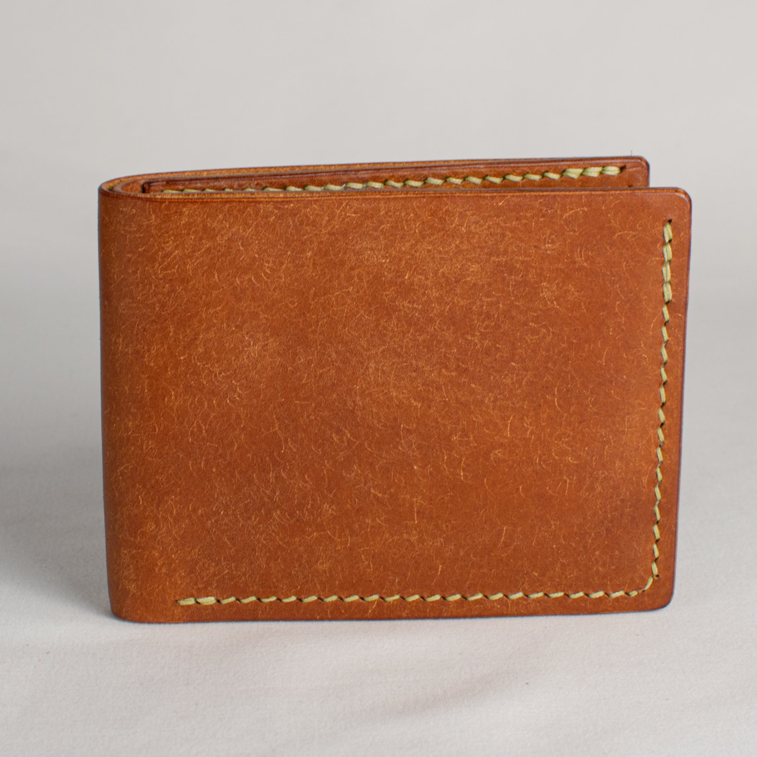 Bifold Wallet - Cognac Brown - Pea Green Thread