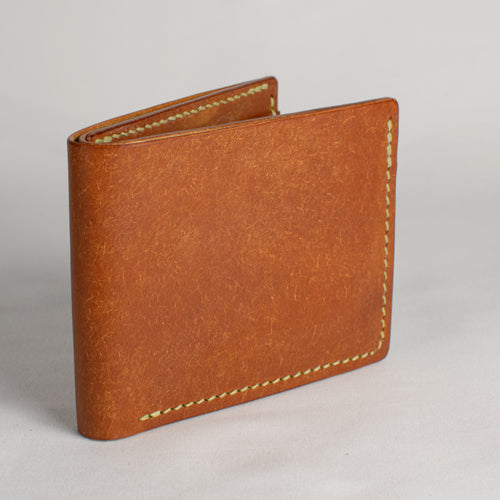 Bifold Wallet - Cognac Brown - Pea Green Thread
