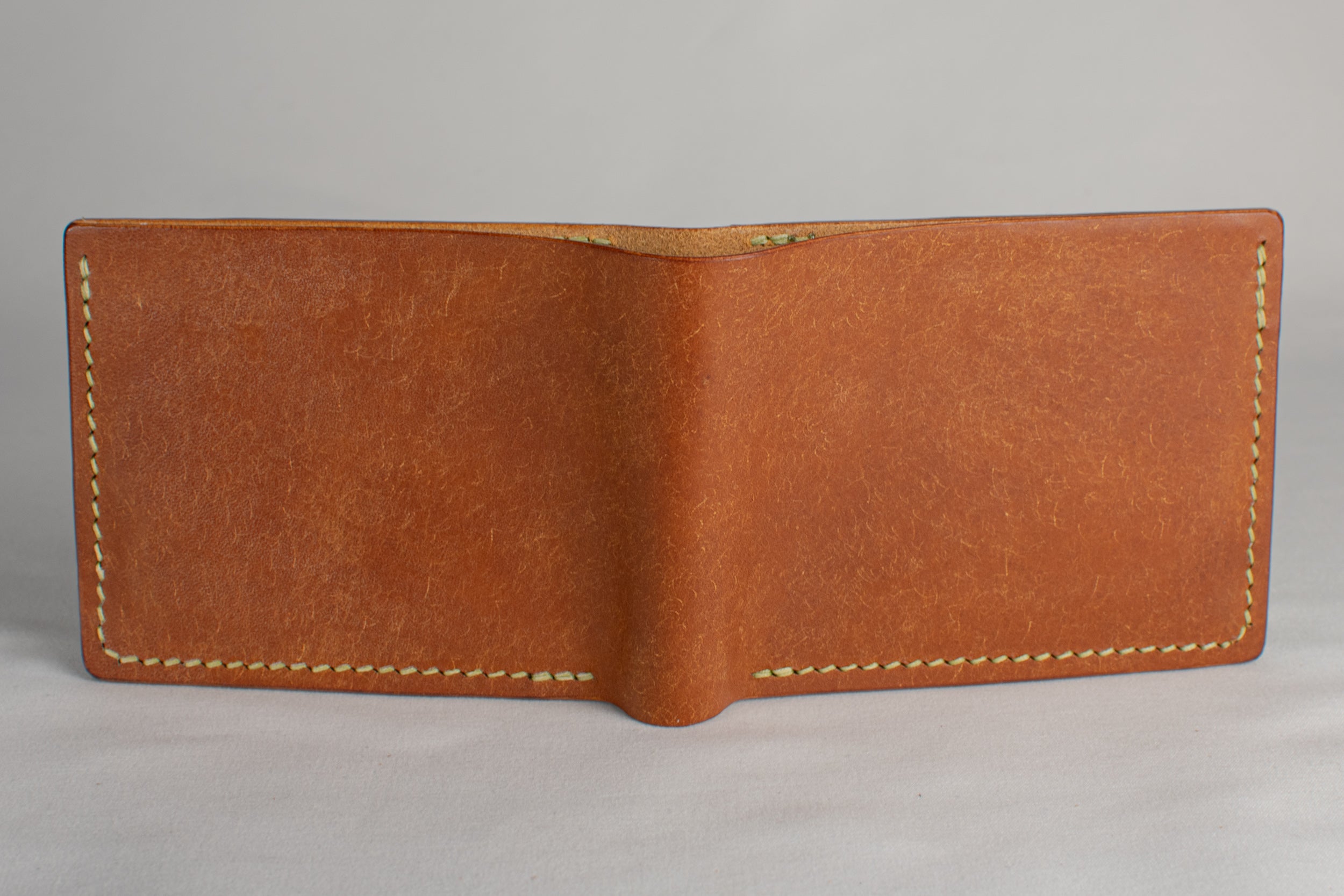 Bifold Wallet - Cognac Brown - Pea Green Thread