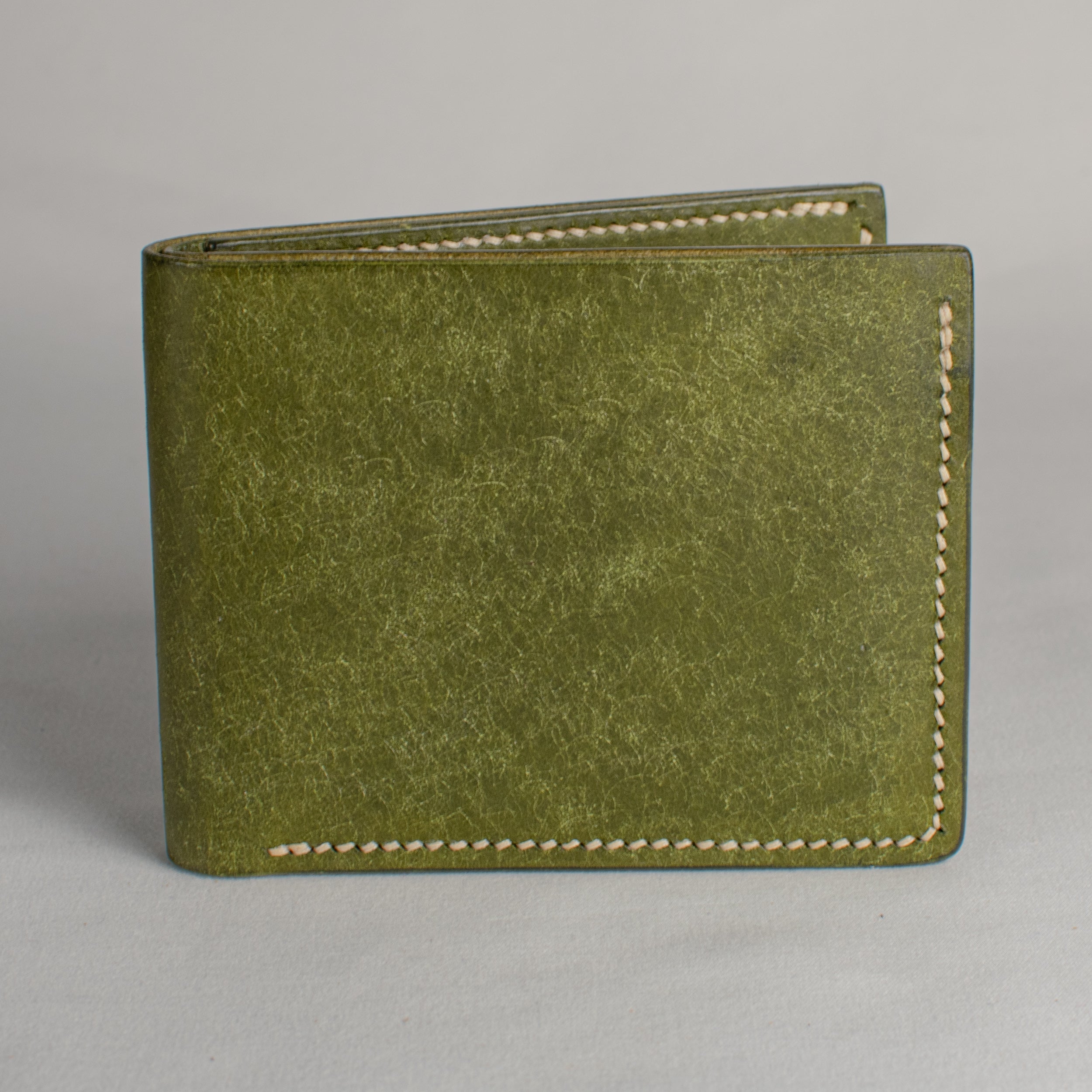 Bifold Wallet - Olive Green - Beige Waxed Thread