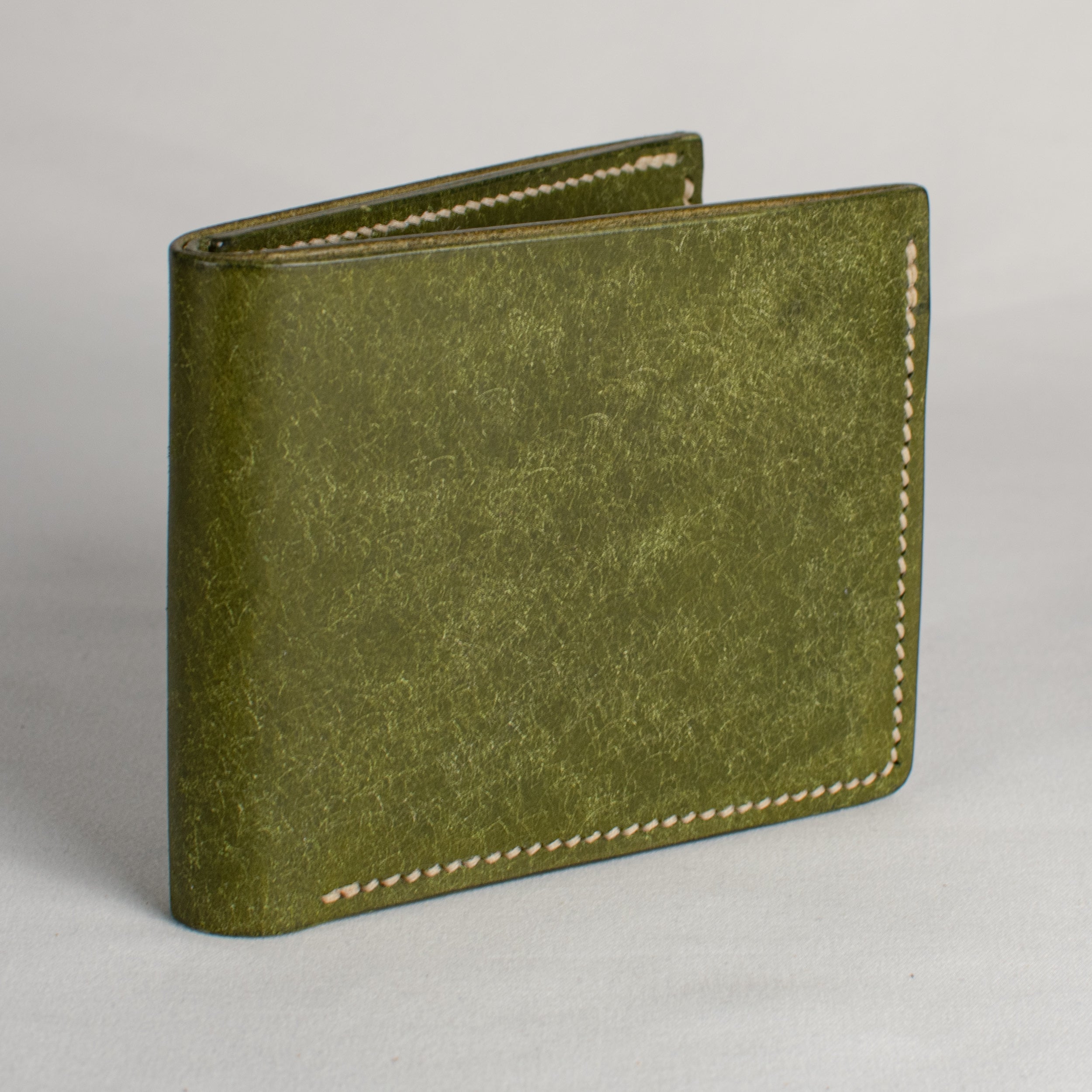 Bifold Wallet - Olive Green - Beige Waxed Thread