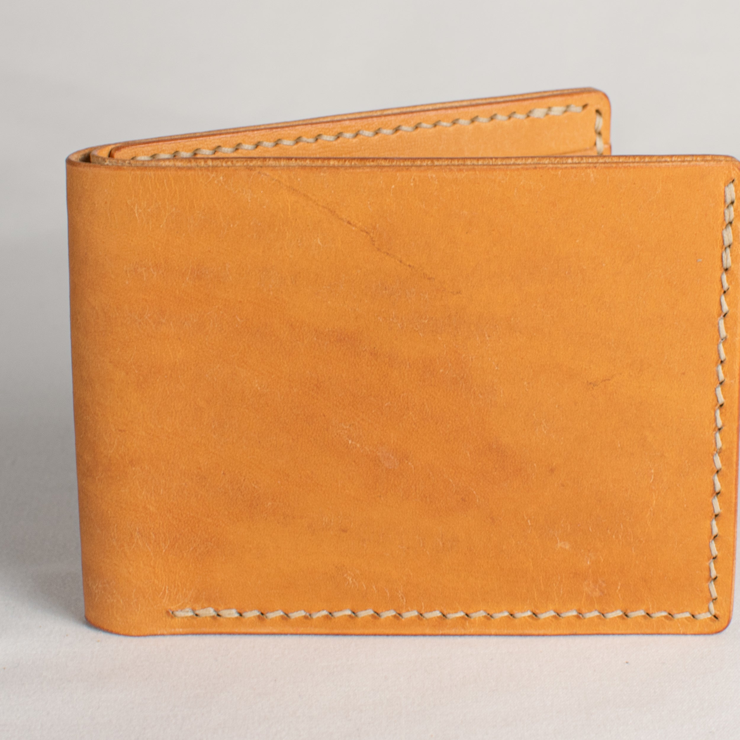 Bifold Wallet - Natural Tan - Beige Waxed Thread