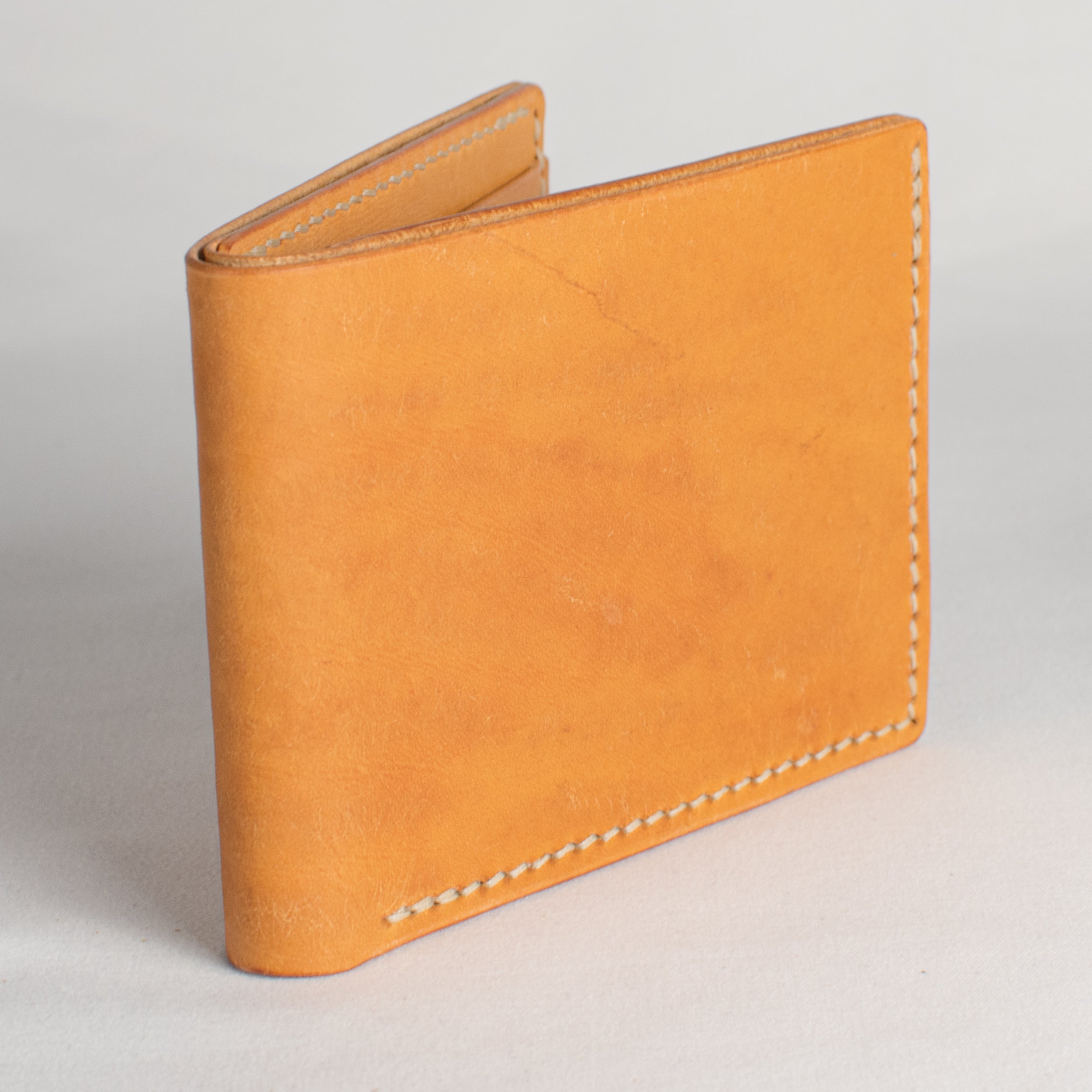 Bifold Wallet - Natural Tan - Beige Waxed Thread