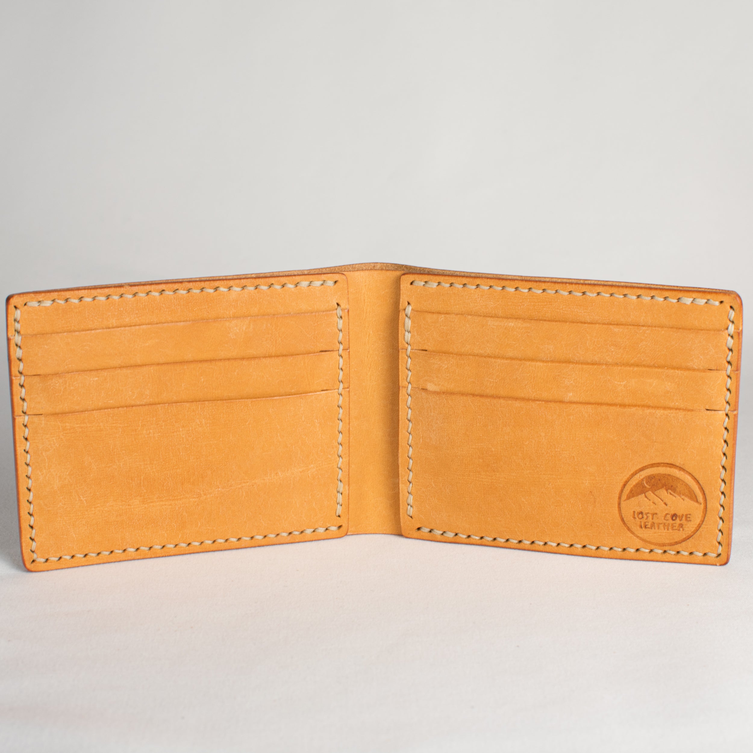 Bifold Wallet - Natural Tan - Beige Waxed Thread