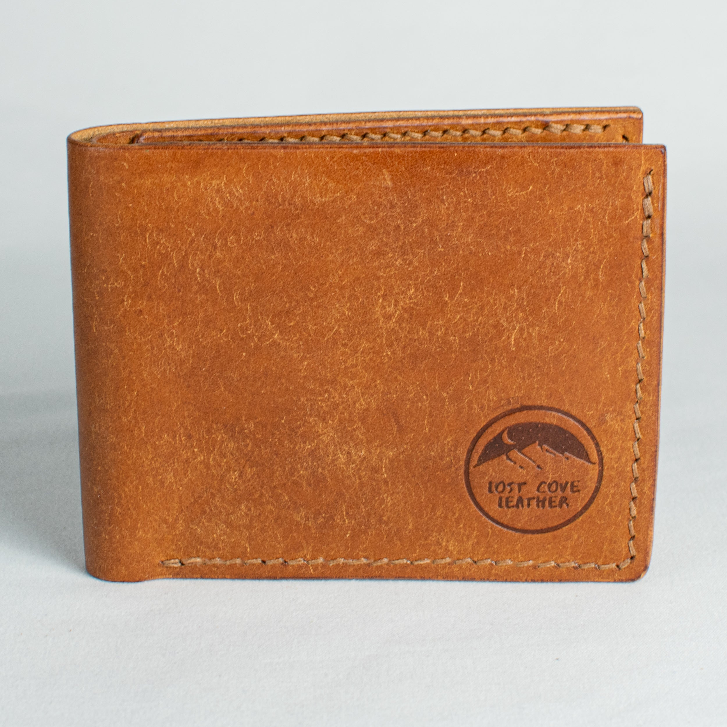 Cardholder Wallet - Cognac Brown - Sunset Orange Waxed Thread