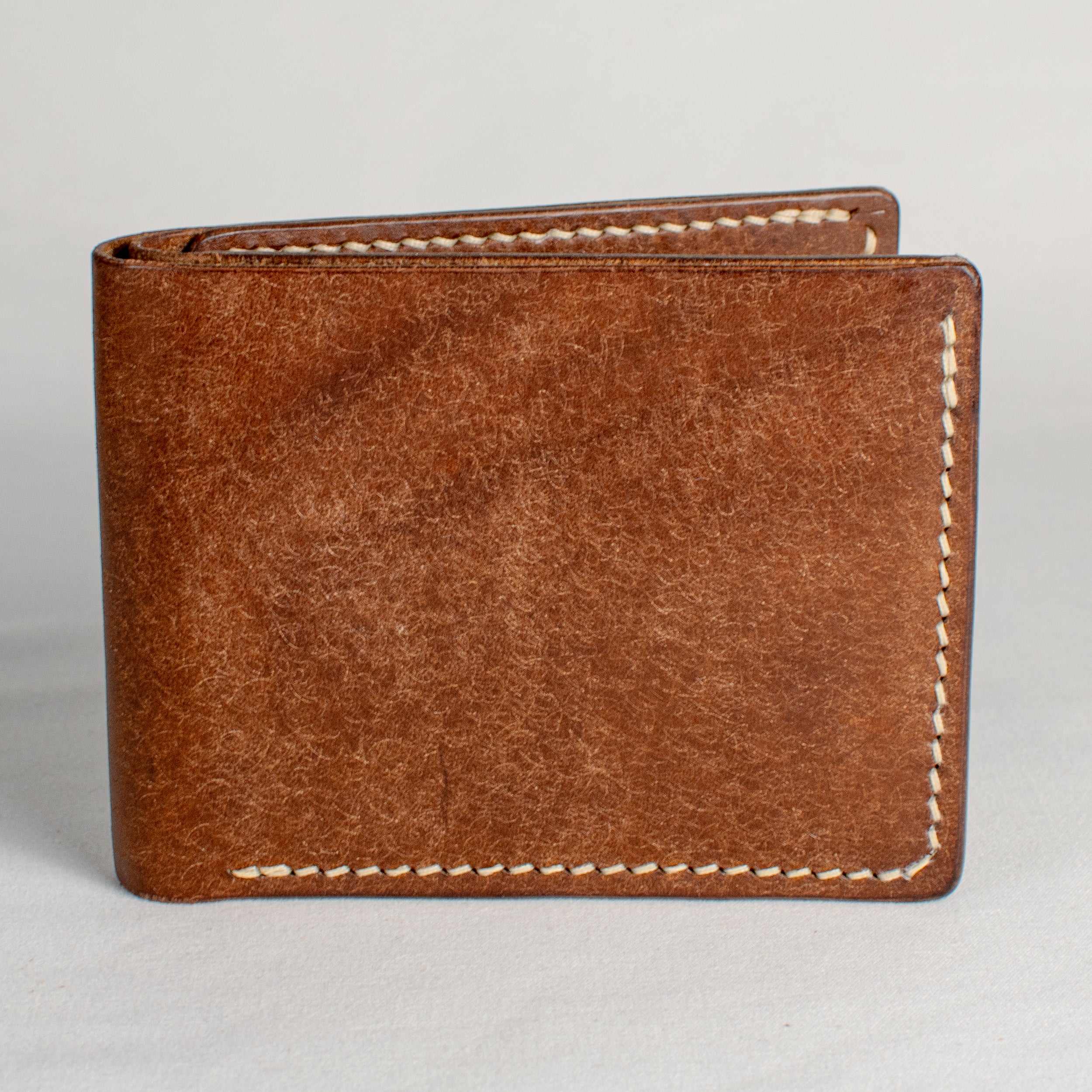 Bifold Wallet - Walnut Brown - Beige Waxed Thread
