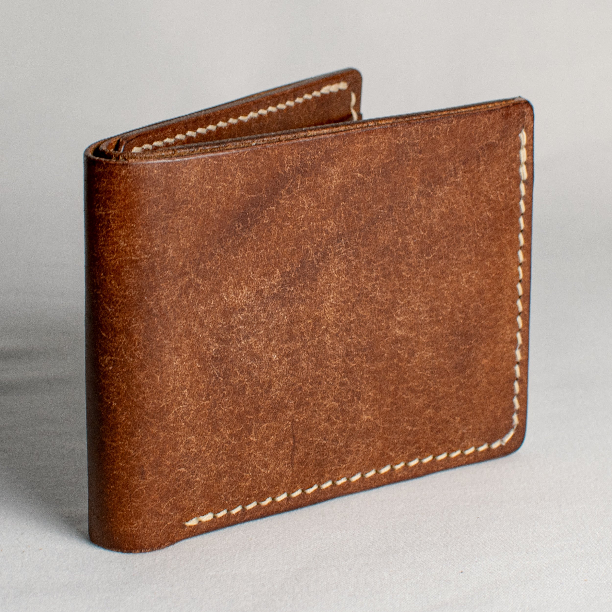 Bifold Wallet - Walnut Brown - Beige Waxed Thread