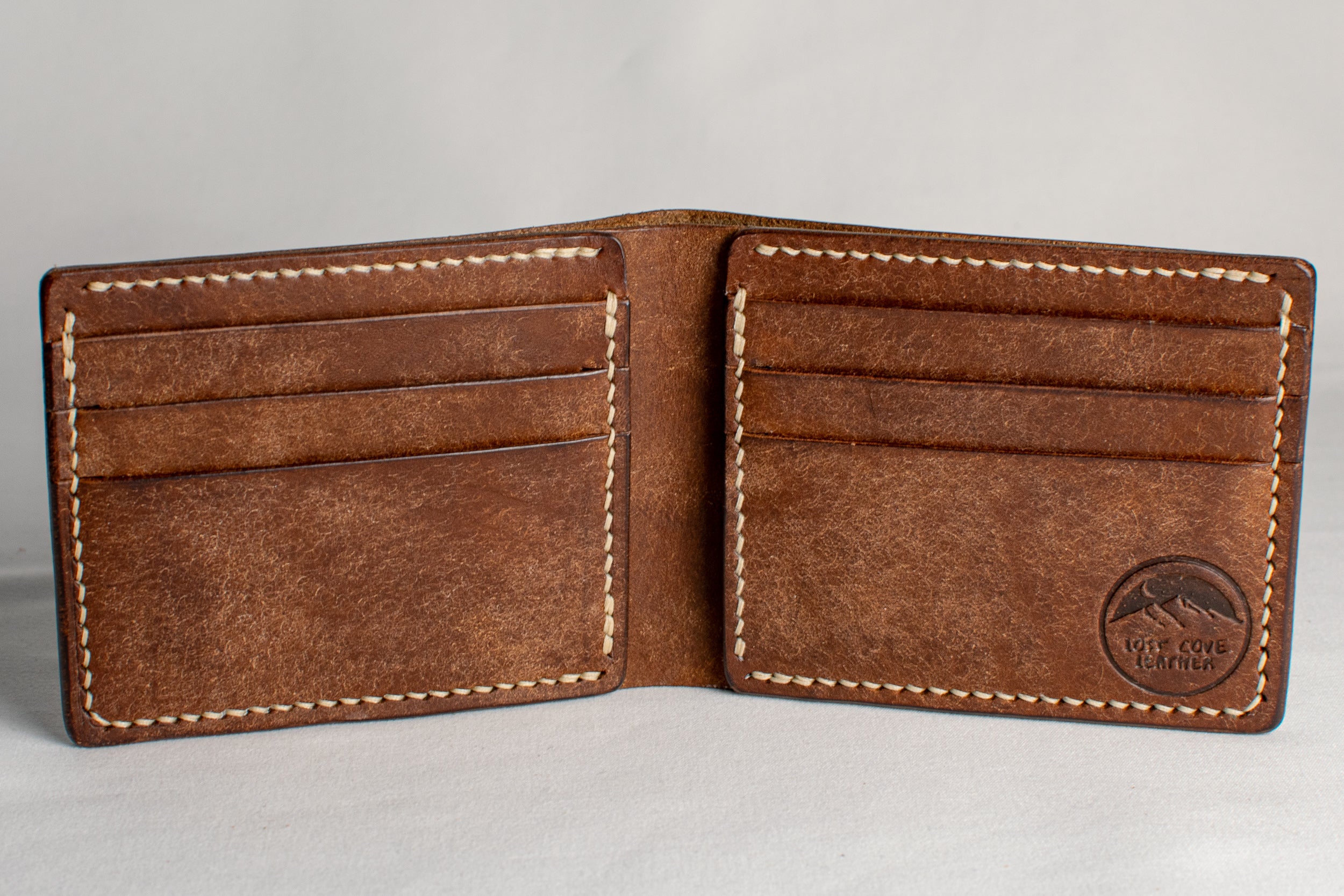 Bifold Wallet - Walnut Brown - Beige Waxed Thread