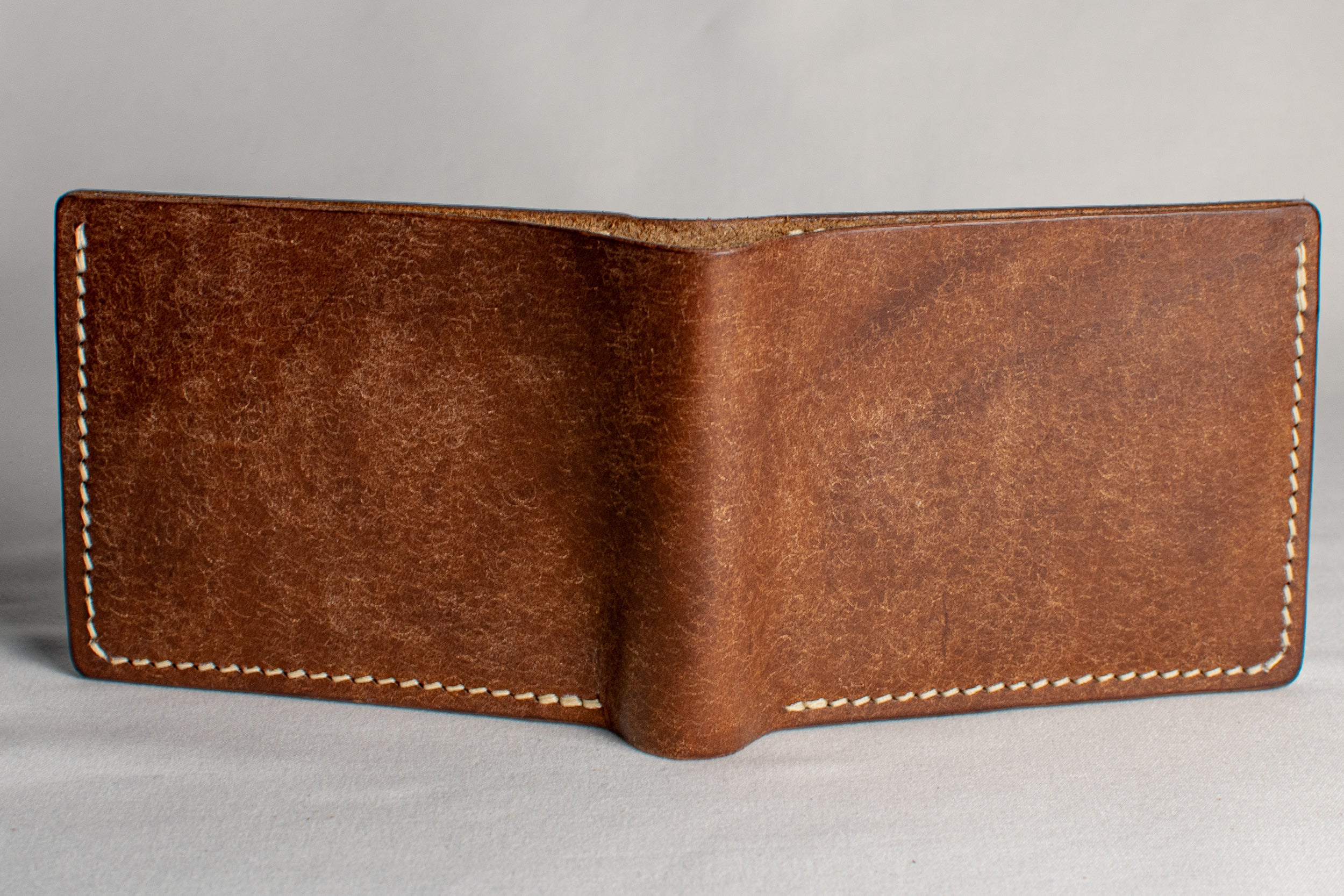 Bifold Wallet - Walnut Brown - Beige Waxed Thread