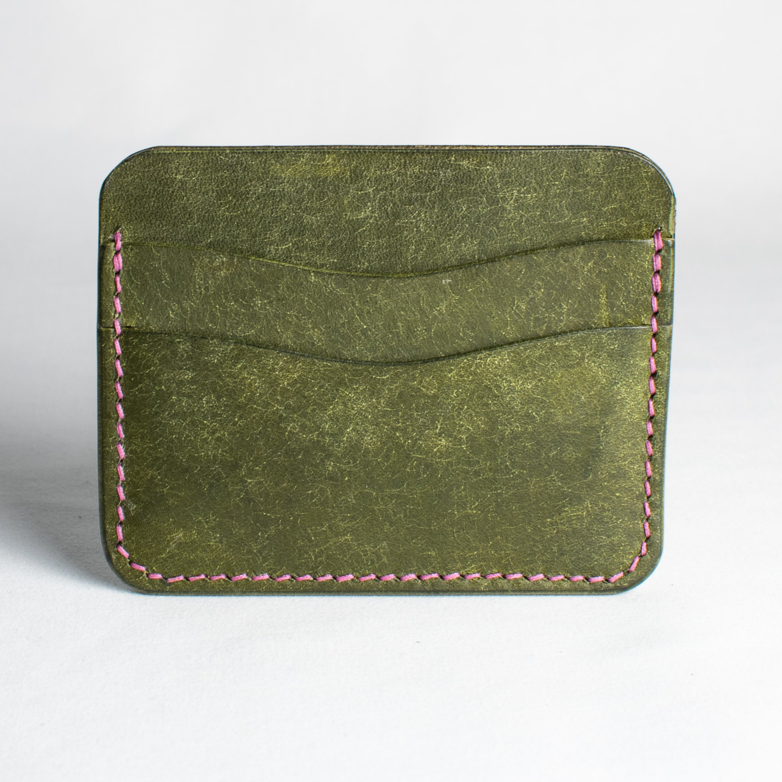 Minimalist Leather Cardholder Wallet - Olive Green - Purple Waxed Thread