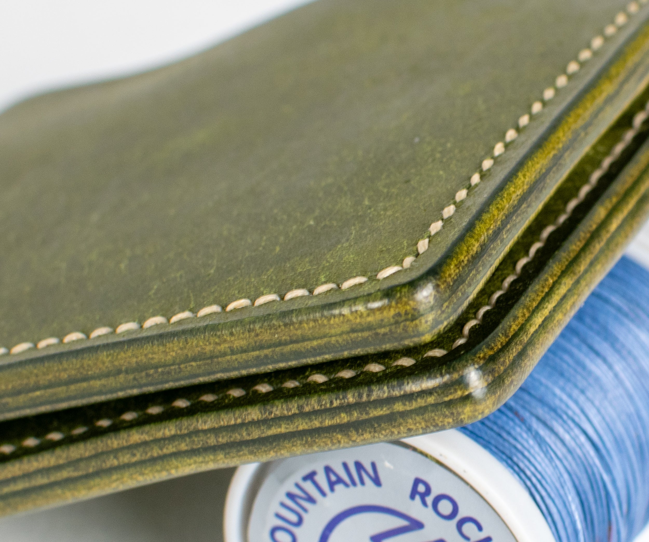 Bifold Wallet - Olive Green - Beige Waxed Thread