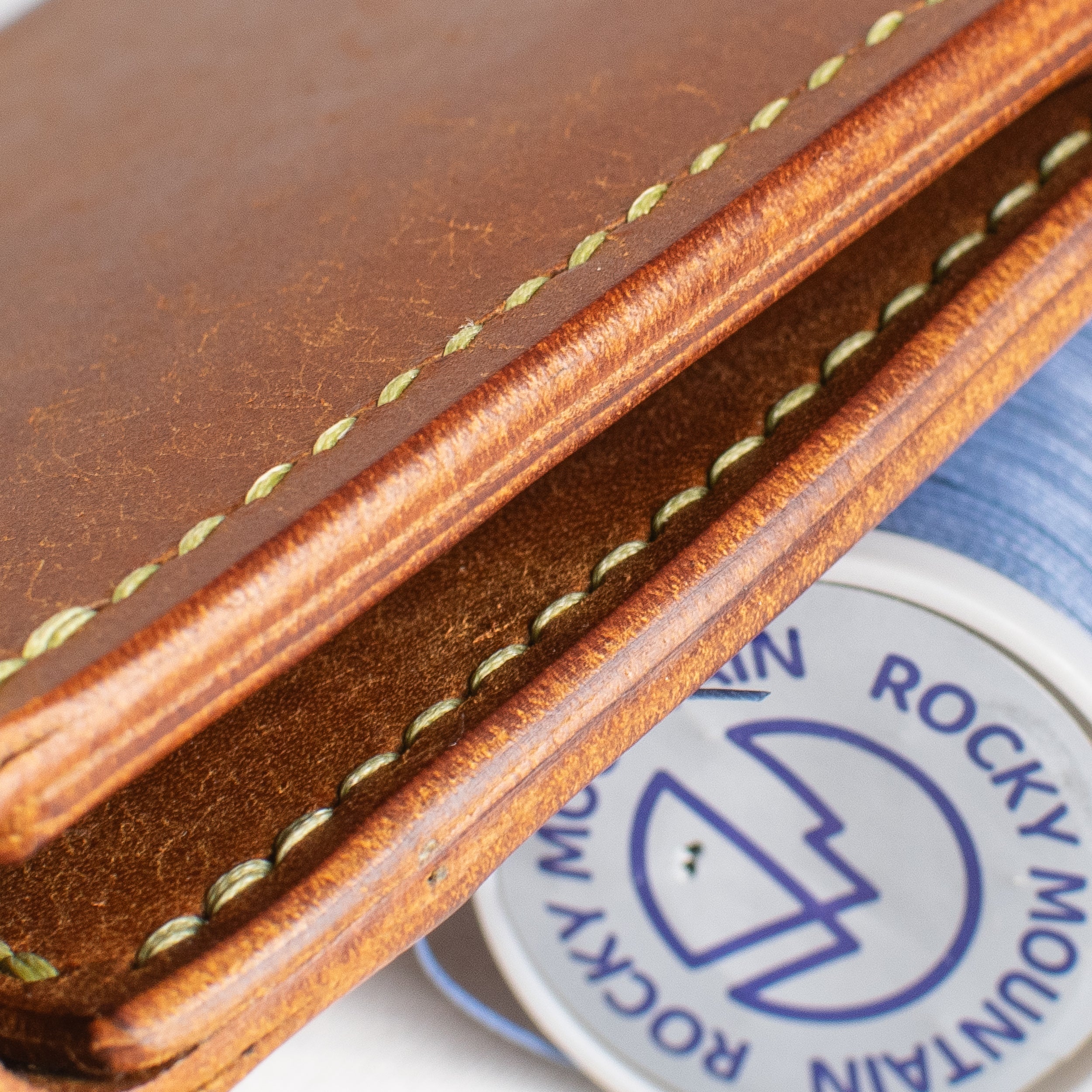 Bifold Wallet - Cognac Brown - Pea Green Thread