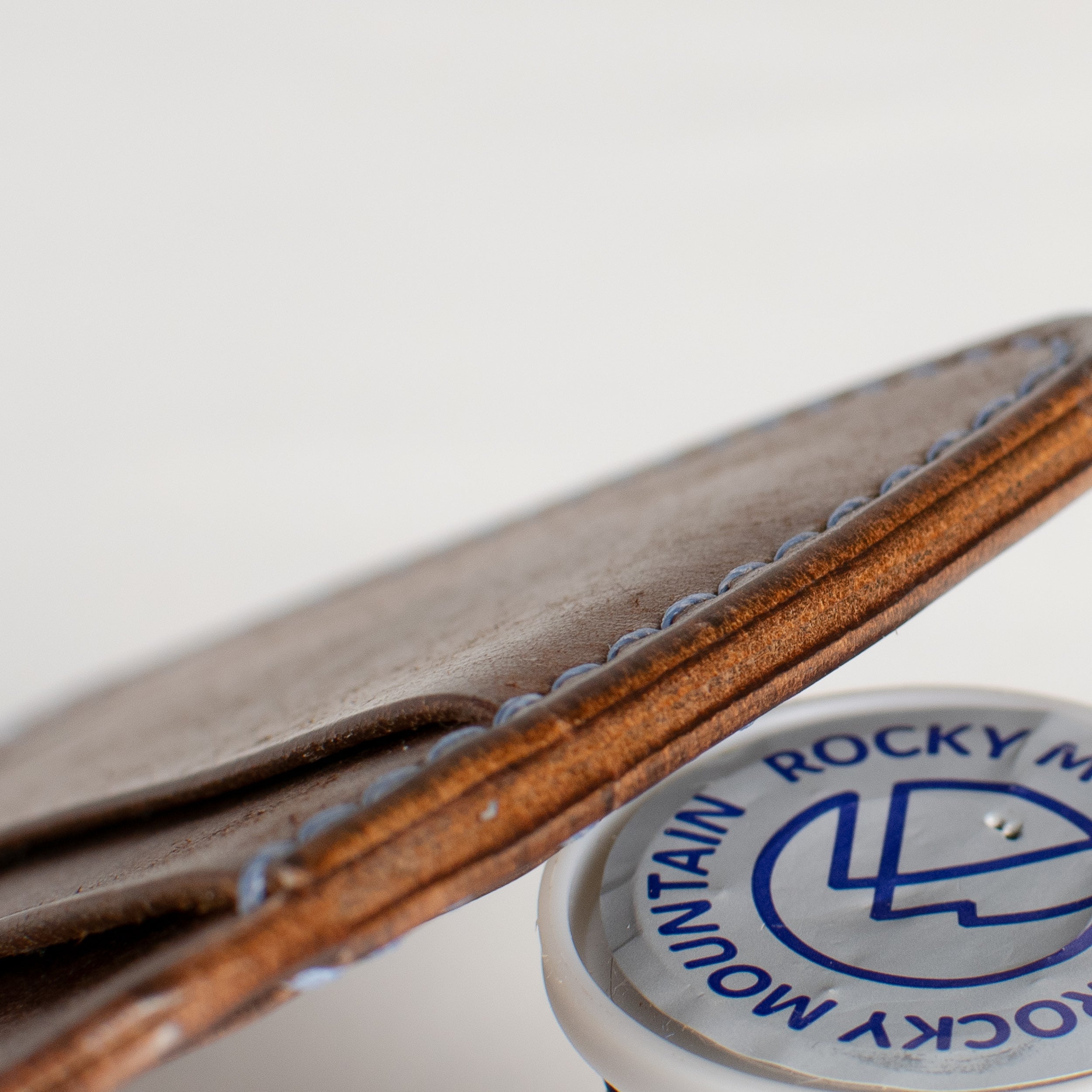 Minimalist Leather Cardholder Wallet  - Walnut Brown - Sky Blue Polyester Thread