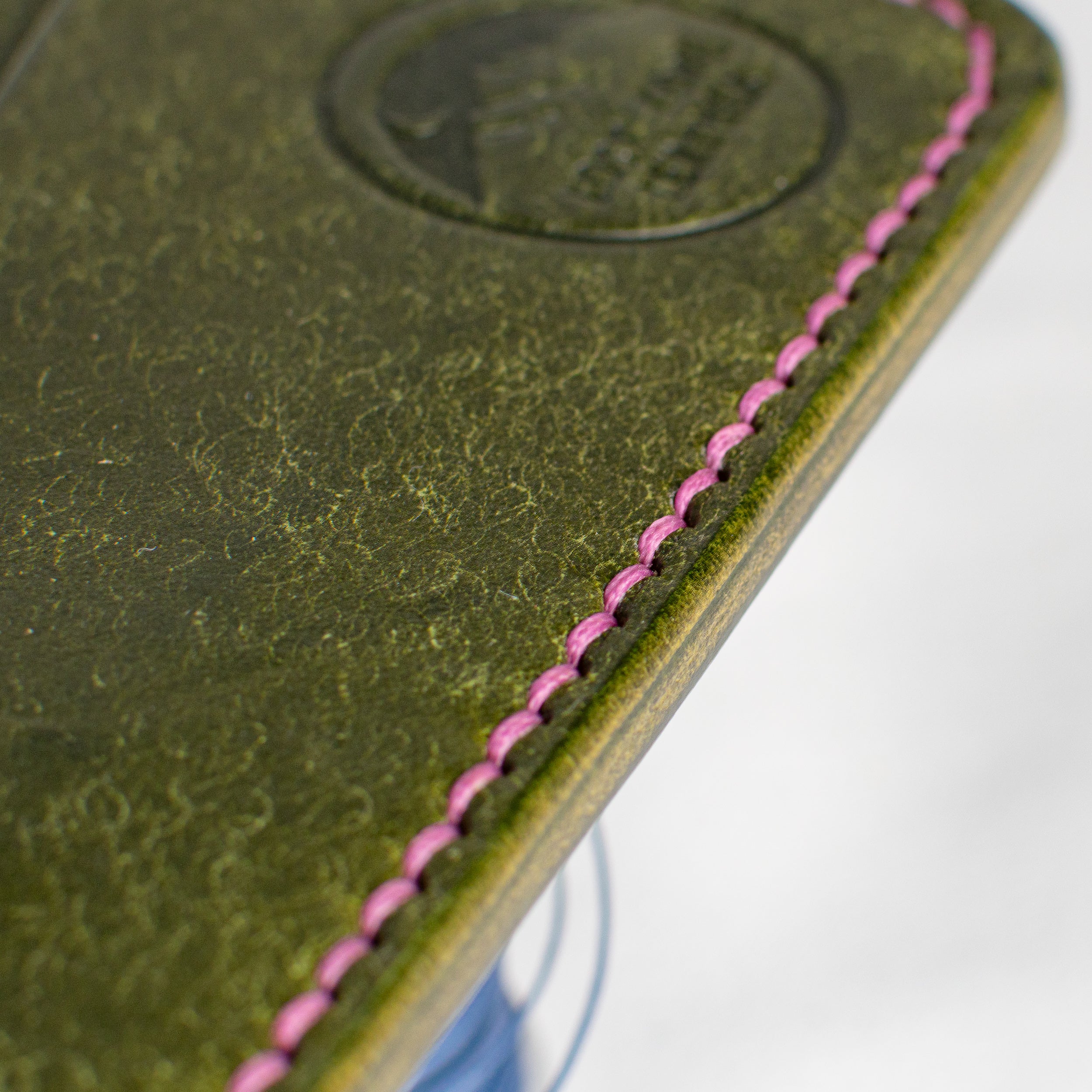 Minimalist Leather Cardholder Wallet - Olive Green - Purple Waxed Thread