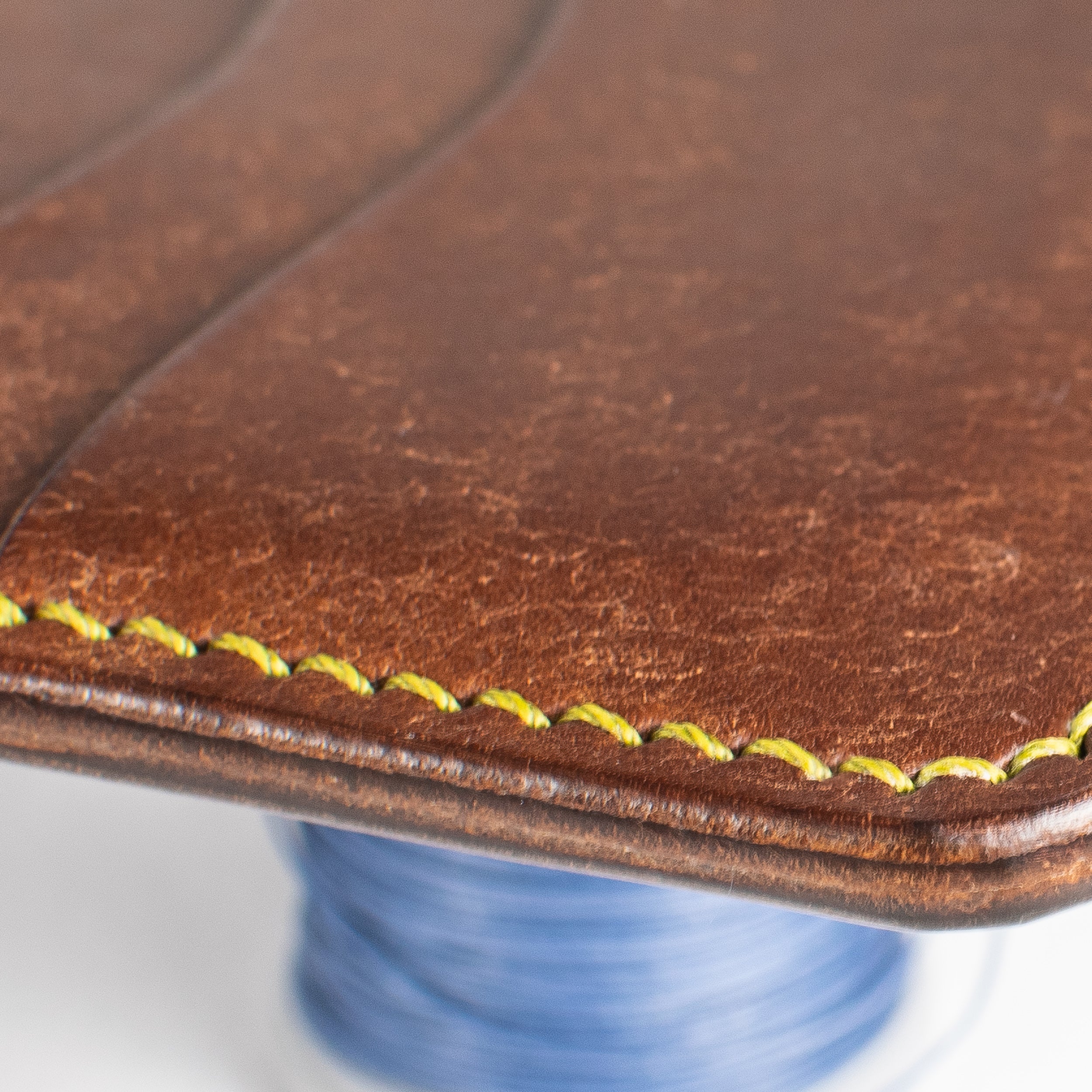 Minimalist Leather Cardholder Wallet - Walnut Brown - Pea Green Polyester Thread