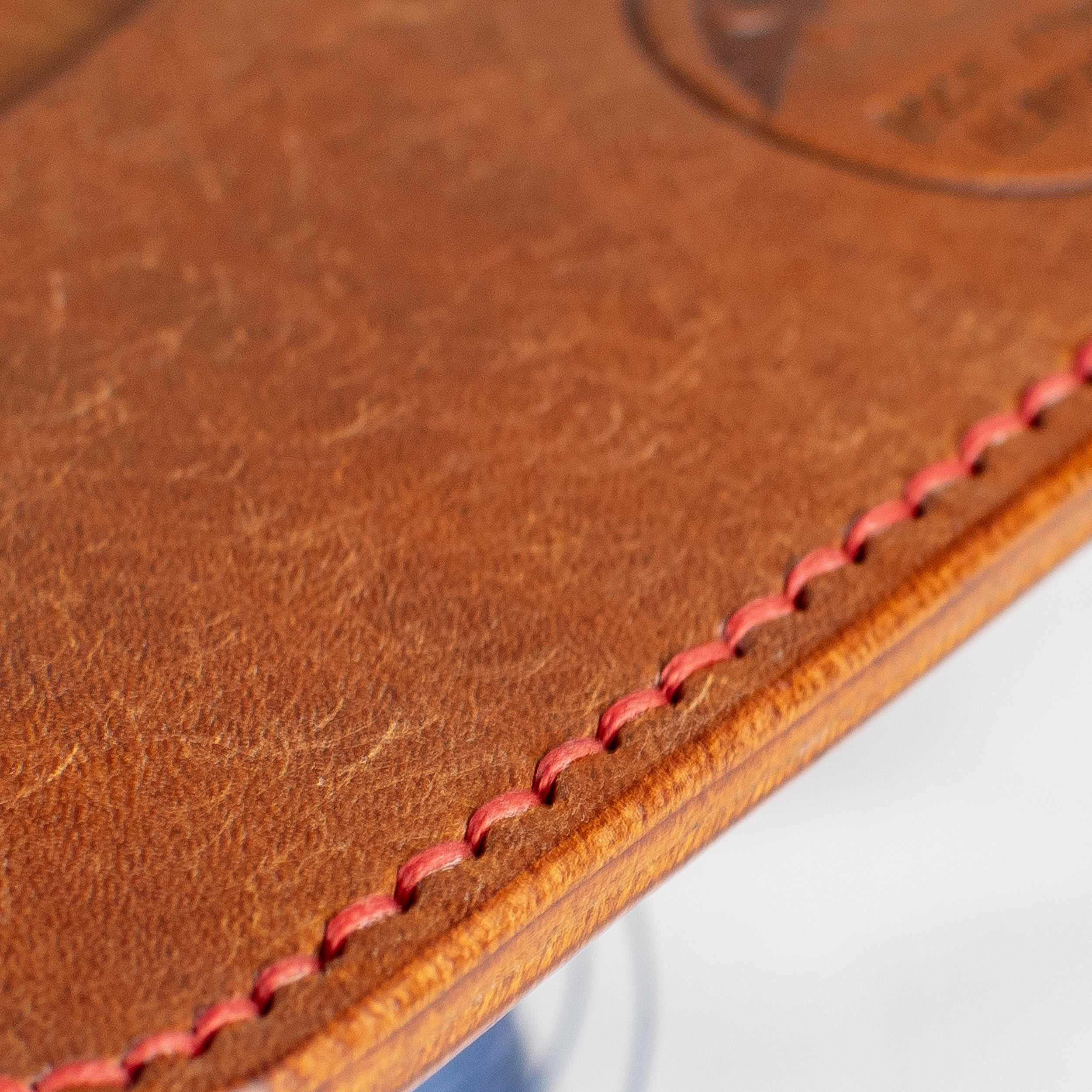 Minimalist Leather Cardholder Wallet - Cognac Brown - Red Waxed Thread