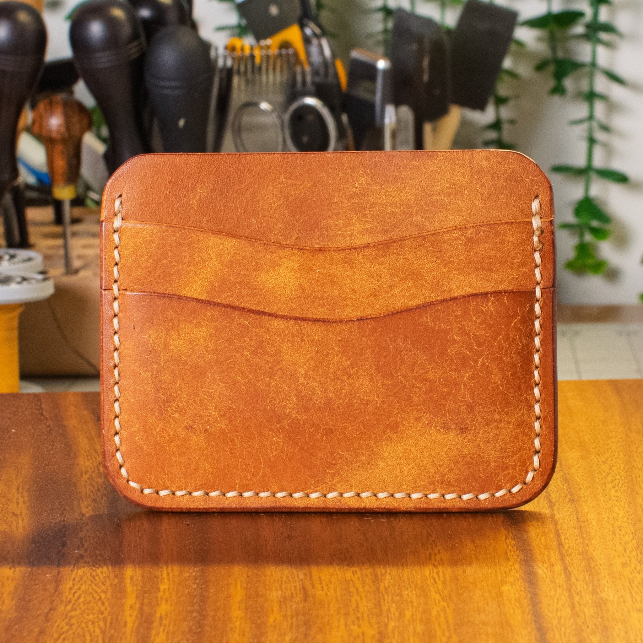 Dogwood Cardholder - Cognac Pueblo - Cream Thread - Lost Cove Leather