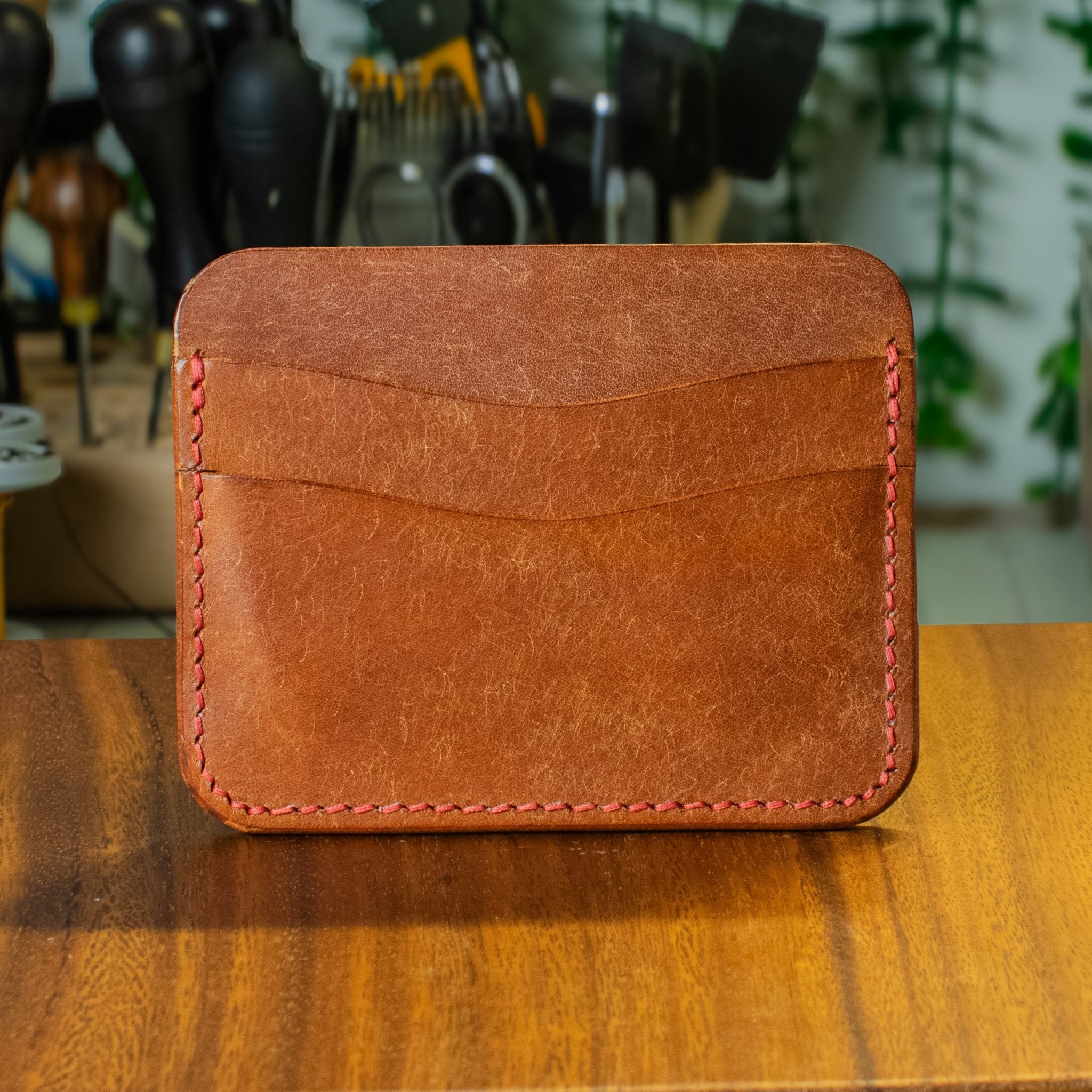 Dogwood Cardholder - Walnut Pueblo - Red Thread - Lost Cove Leather