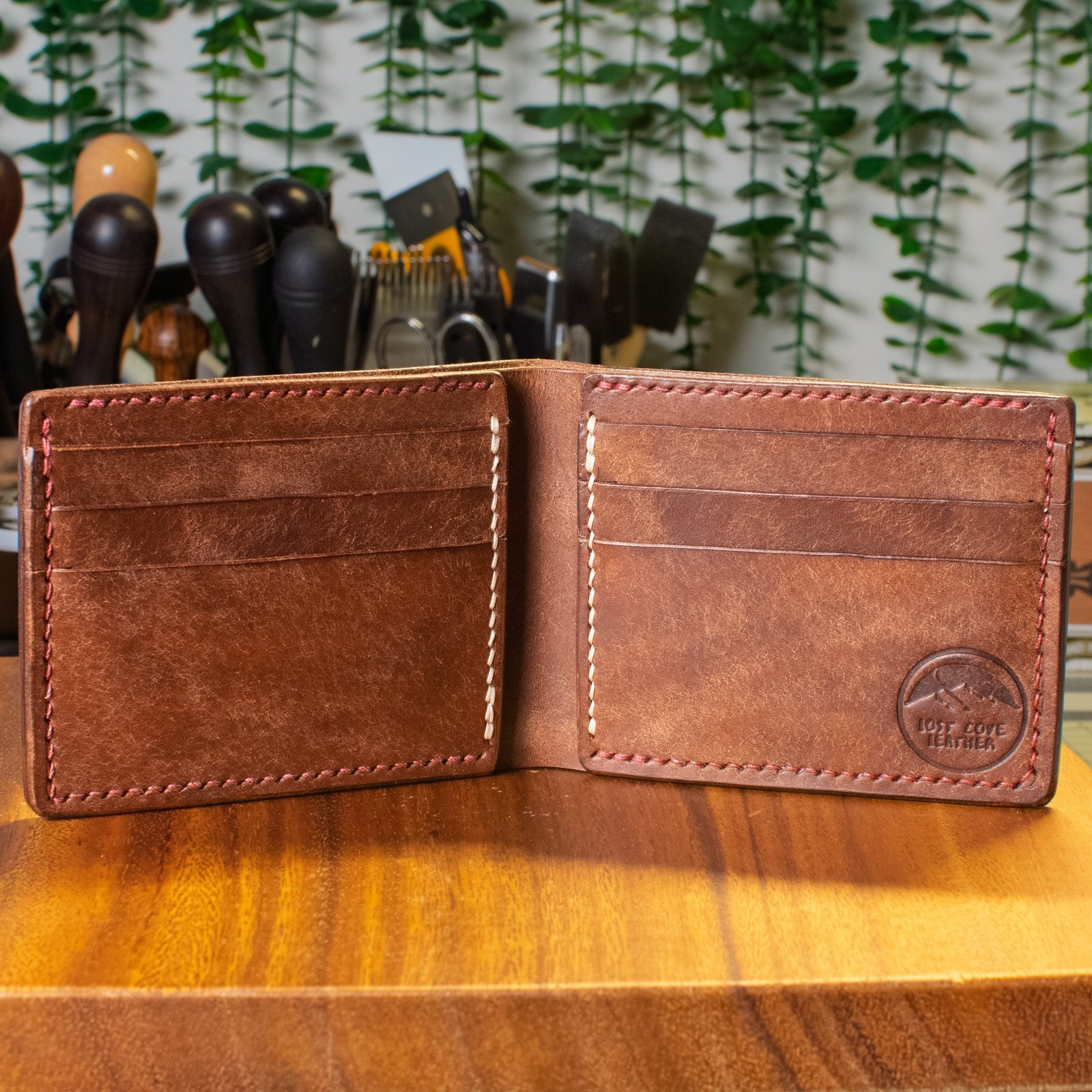 Hickory Bifold | Tobacco Pueblo | Red Thread - Lost Cove Leather