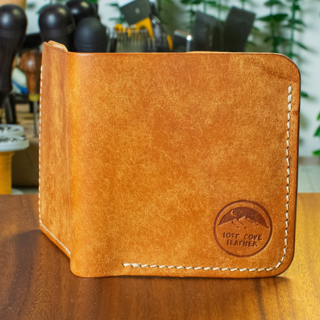 Laurel Vertical Bifold | Cognac Pueblo & Tan Wicket & Craig | Cream Thread - Lost Cove Leather